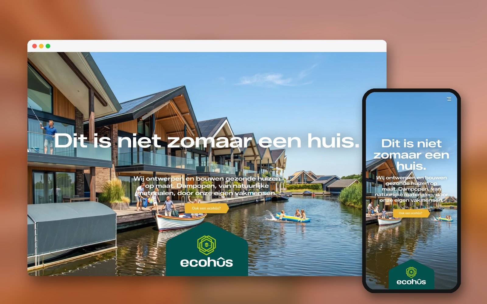 Website van Ecohûs Fryslân op laptop en telefoon