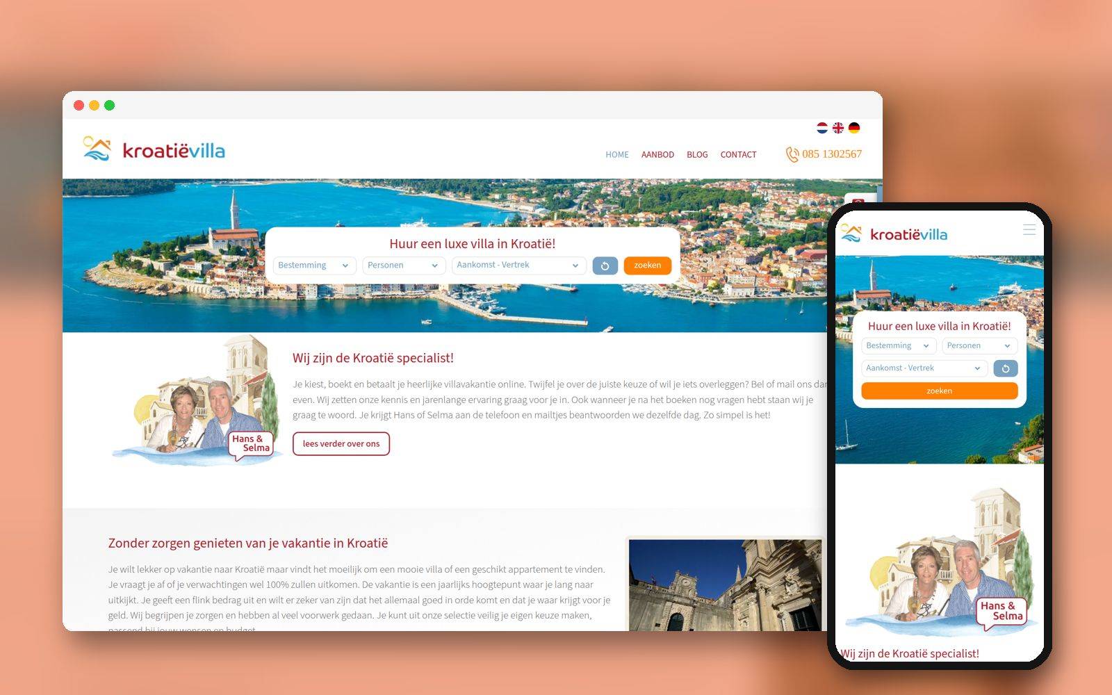 Website van Kroatië Villa op laptop en telefoon